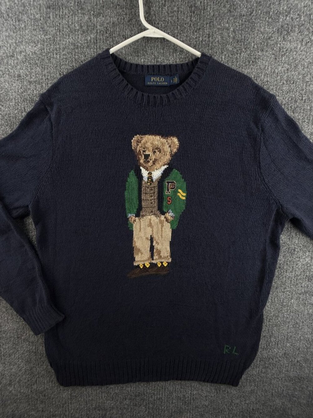 Polo Ralph Lauren Yale Letterman Varsity Bear Graphic Pullover Blue Knit Sweater